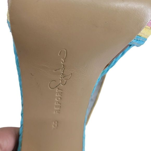 Report Signature Stiletto Heels 8 Pastel Rainbow Stripped Vegan Raffia Wood Heel - Picture 11 of 13